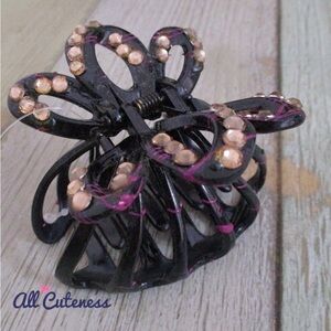 Black Rhinestone Flower Hair Claw Clip